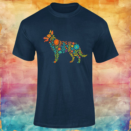 Floral German Shepherd Silhouette Softstyle Tee