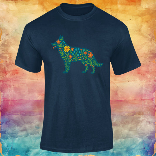 Floral German Shepherd Silhouette Soft style Tee