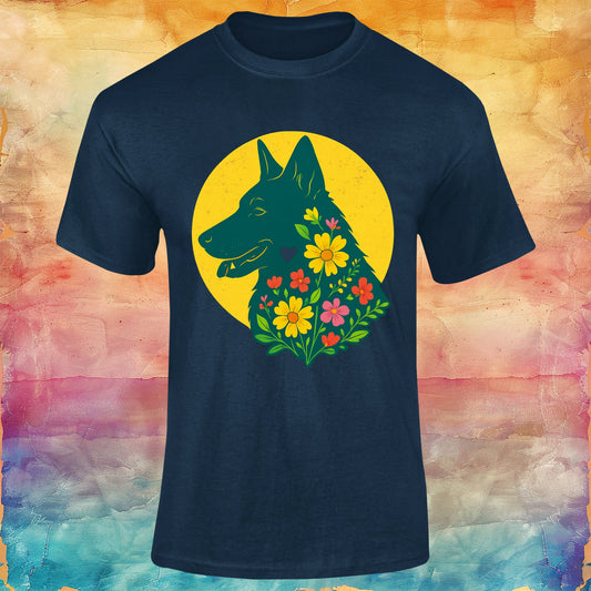 Floral German Shepherd Silhouette Softstyle Tee