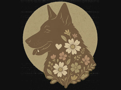 Vintage Floral German Shepherd Silhouette Softstyle Tee
