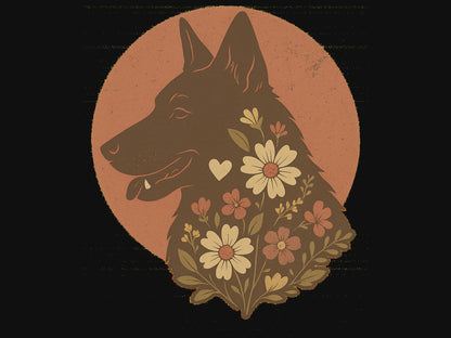 Retro Floral German Shepherd Silhouette Softstyle Tee
